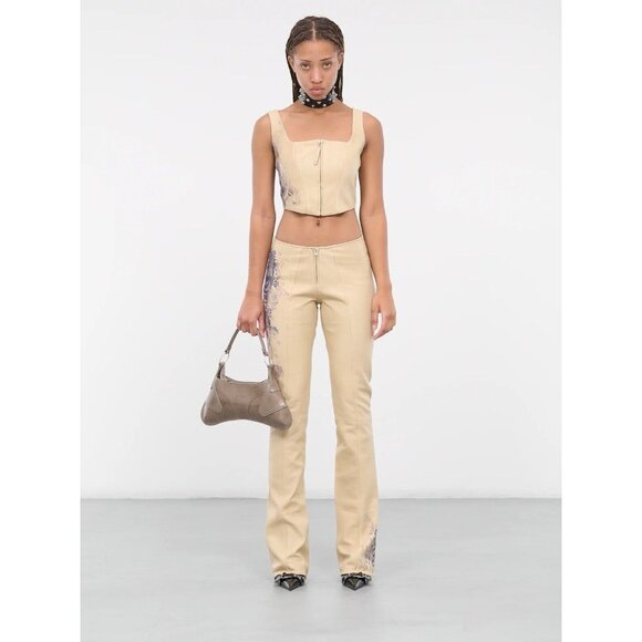 Jean Paul Gaultier Tattoo Detail Flare Trousers Nude & Navy Leather